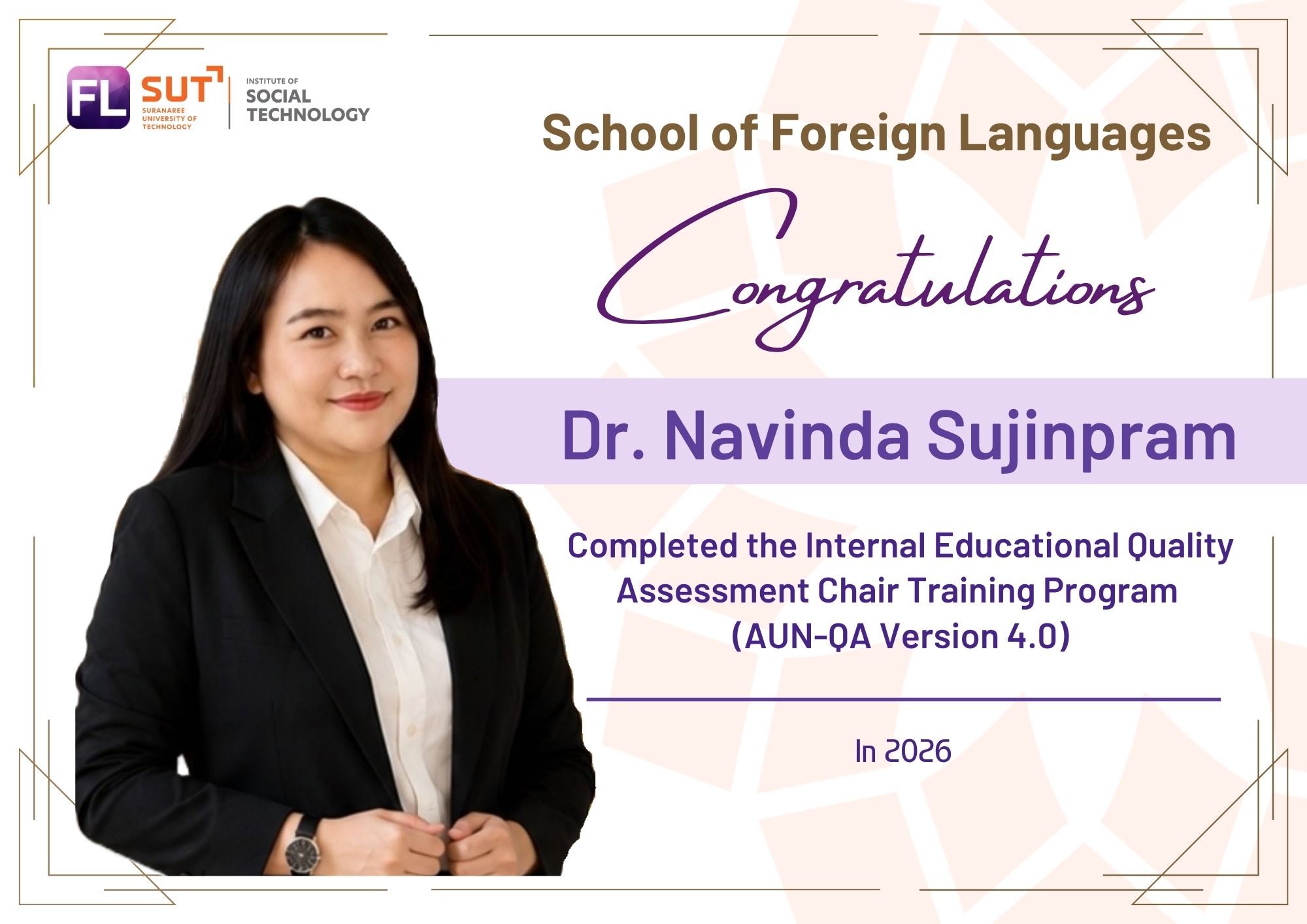 Congratulations to Dr. Navinda Sujinpram on Completing the AUN-QA Chair Training Program