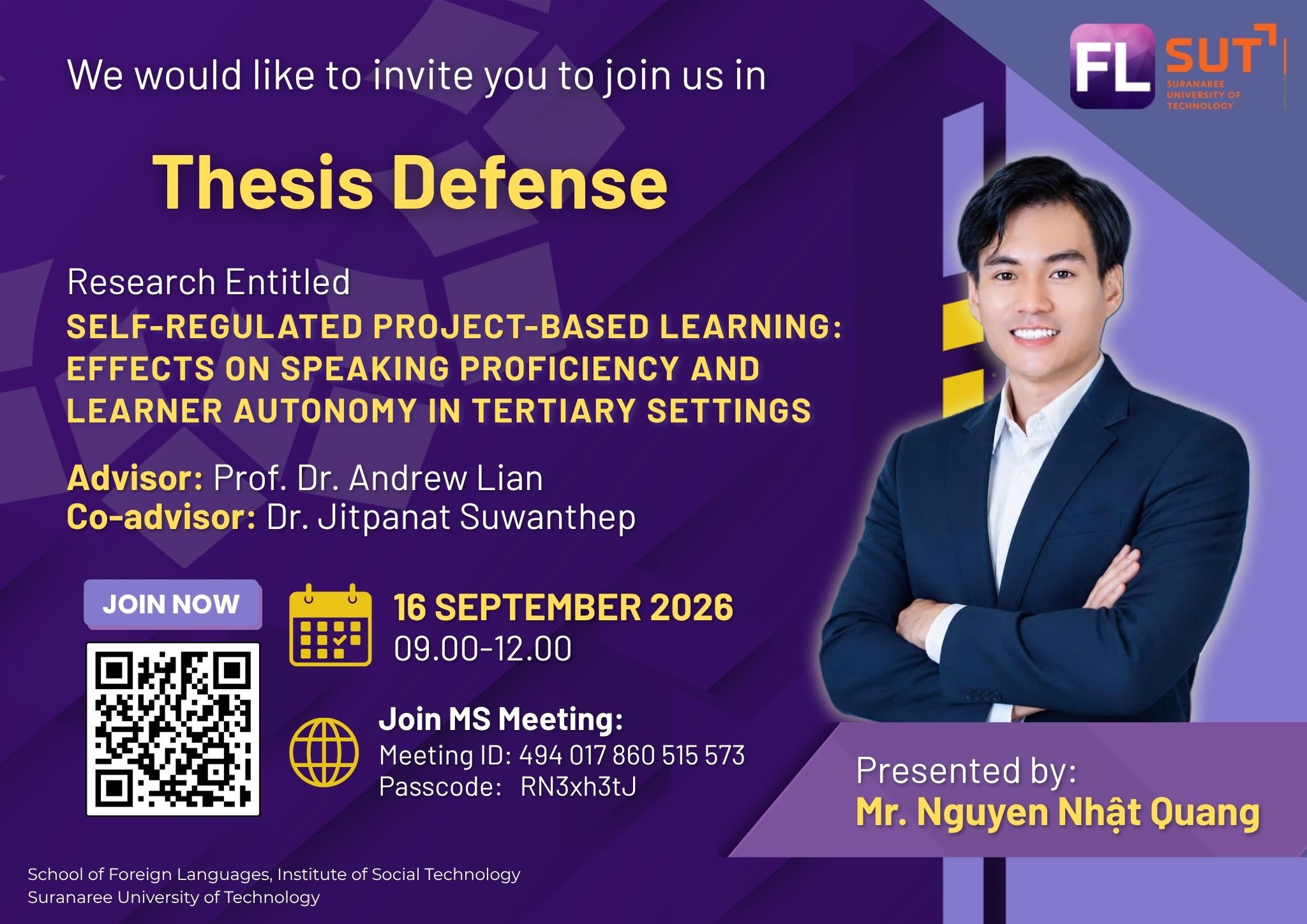👍We would like to invite you to join us in Thesis Proposal Defense of Mr. Nguyen Nhật Quang